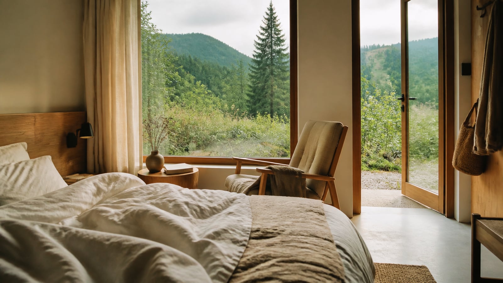 Rustige kamer van een kleinschalig verblijf met uitzicht op de natuur